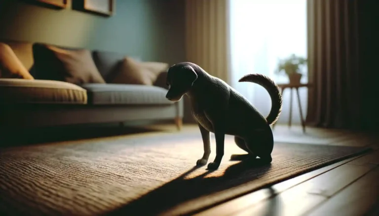 Melancholic dog sitting alone in a room, exhibiting signs of sadness and contemplation