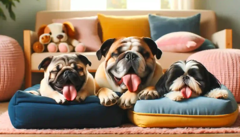 Bulldogs, Pugs, and Shih Tzus Sleeping with Their Tongues Out in a Cozy Room