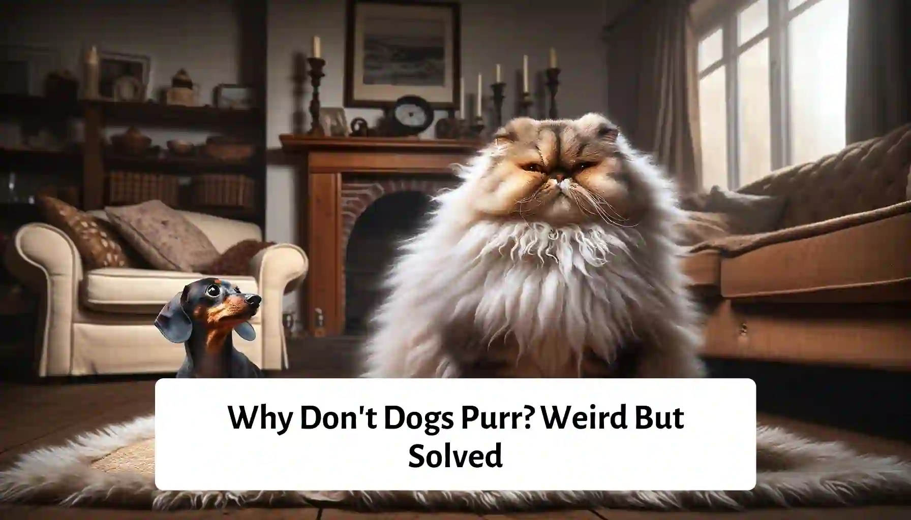 Comical Dog and Fluffy Persian Cat Illustration, Showcasing Contrasting Abilities Majestic Persian Cat Sitting with Puffed Fur