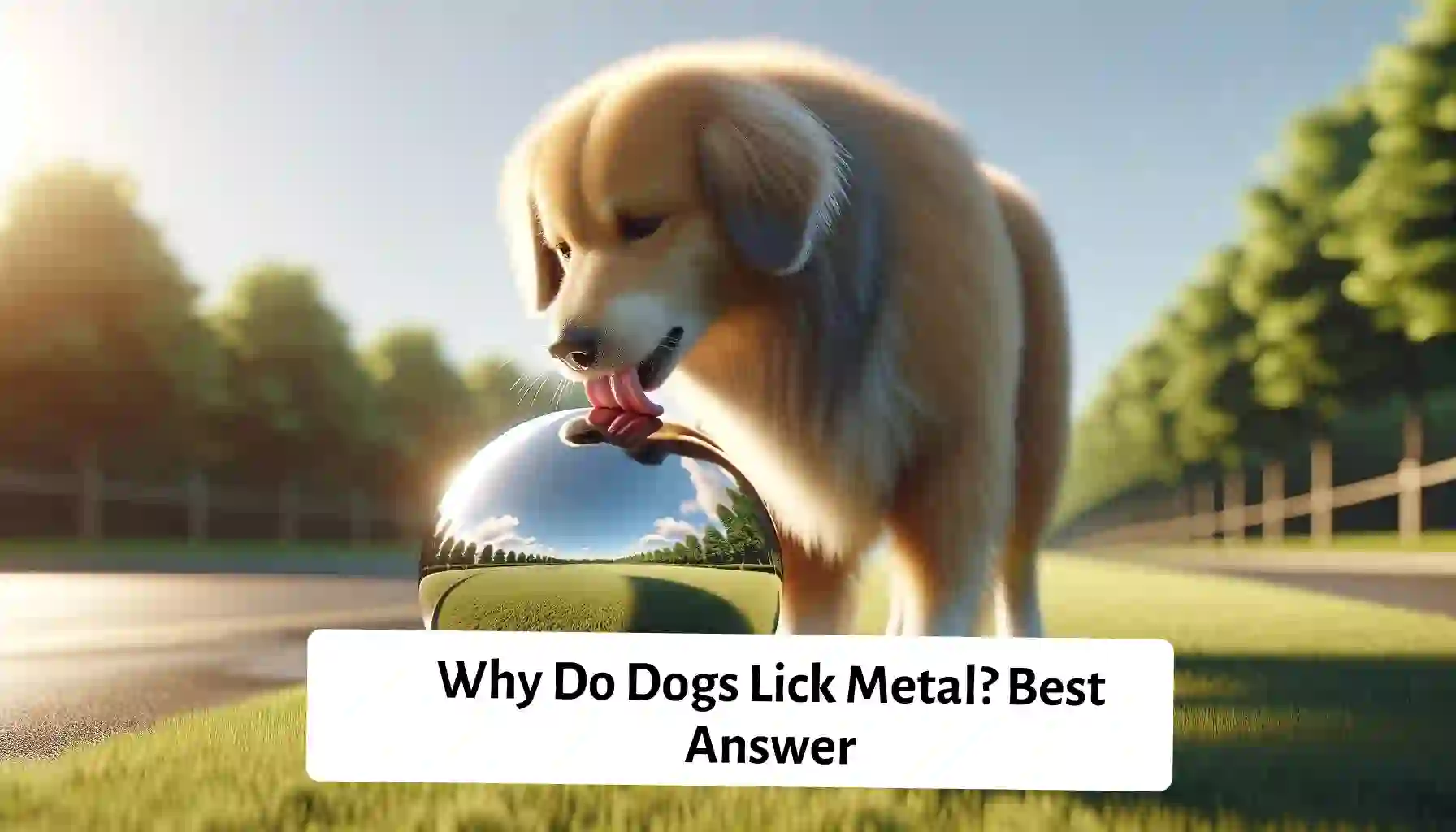 Curious dog exploring outdoor surroundings, licking a metal object with enthusiasm.