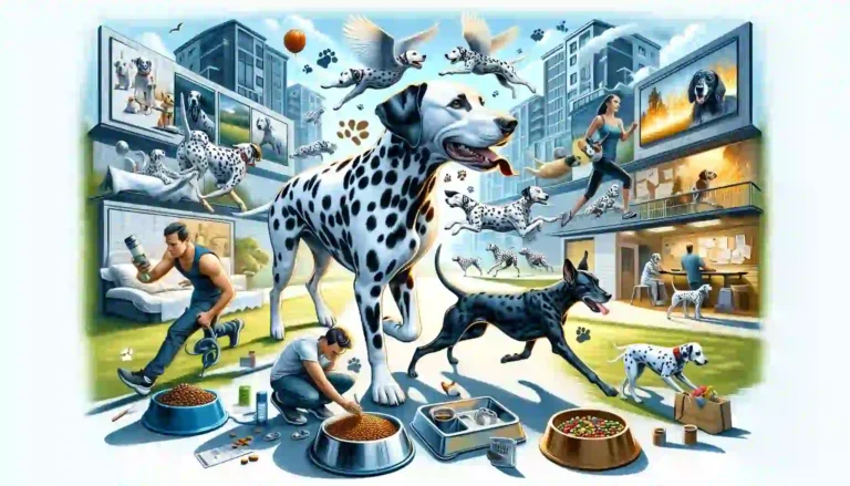 Dynamic Dalmatians Engaged in Exercise and Training, Illustrating Their Need for Activity and Special Care Against a Backdrop Unsuitable for Small Living Spaces