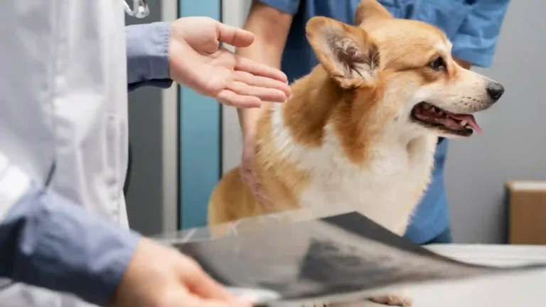 Attentive dog patiently sitting in a pet clinic - veterinary care for pets