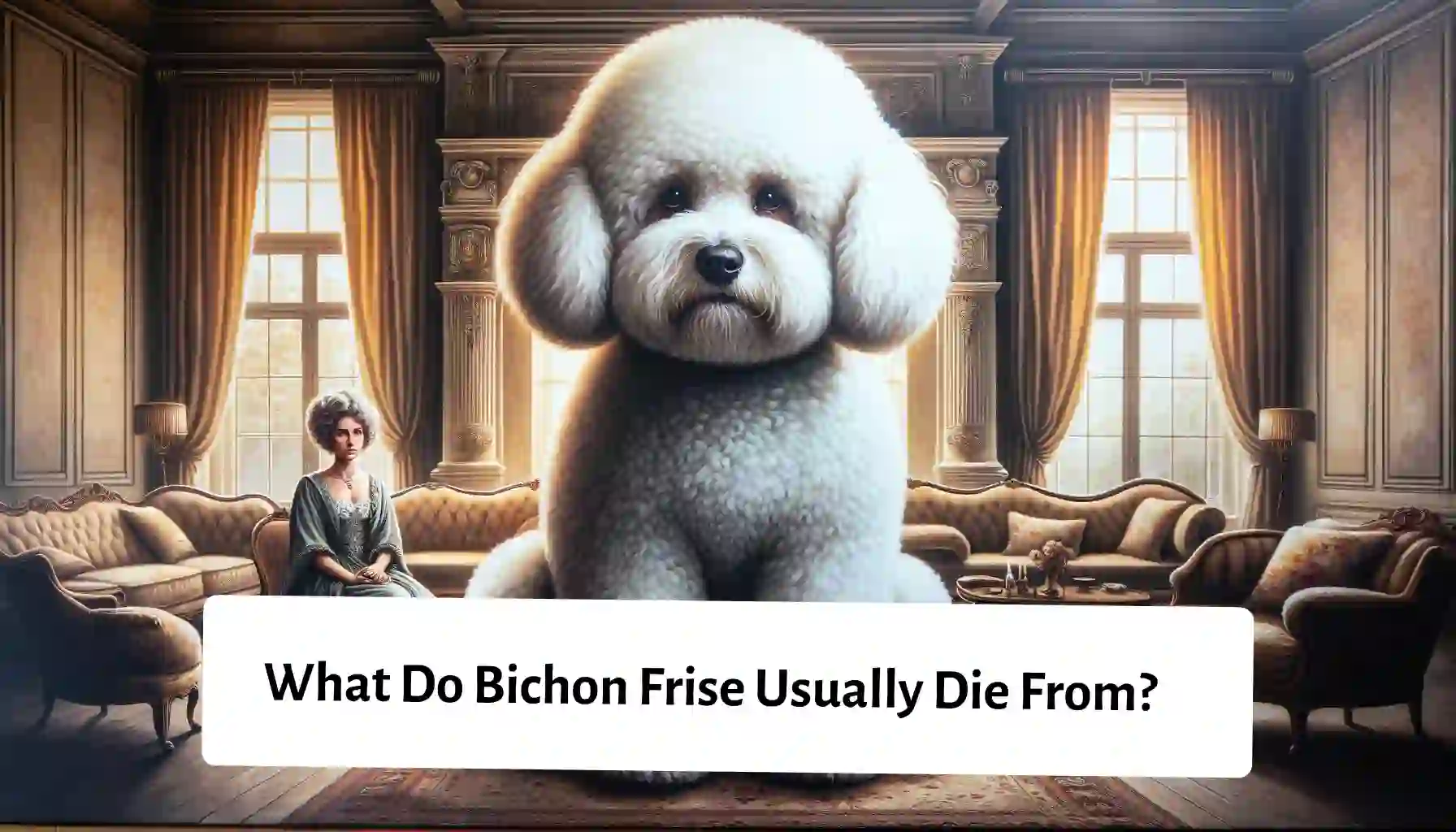 Lonely Bichon Frise sitting, expressing sadness away from owner - emotional canine moment