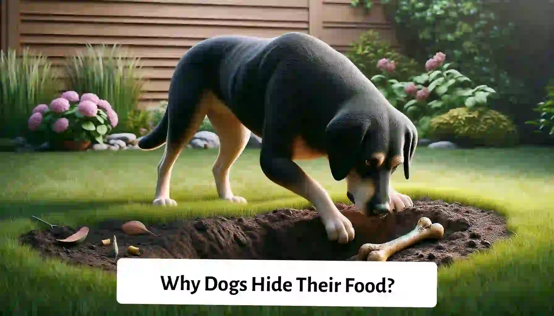 Playful dog concealing its food in a charming display of canine behavior