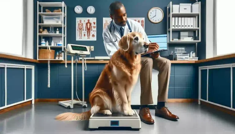 Veterinarian examining a dog's health with medical equipment in a clinic