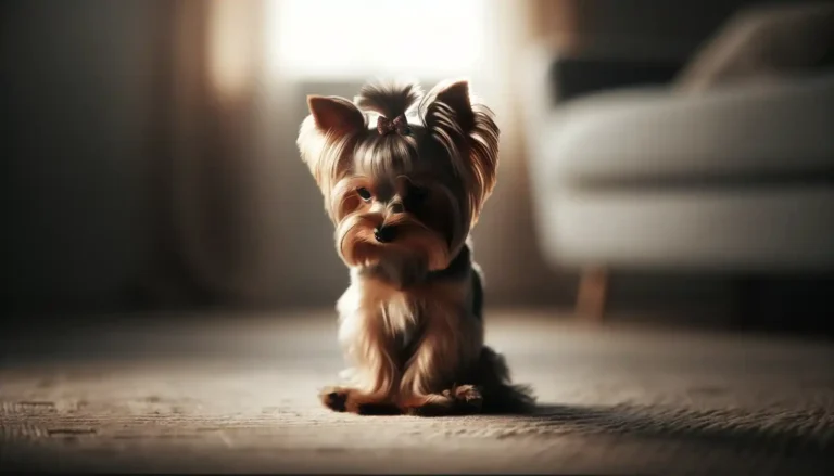 Yorkie dog sitting alone and looking sad is ready.