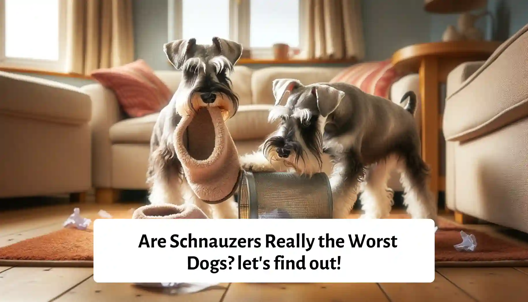 playful Schnauzers in a mischievous scene.