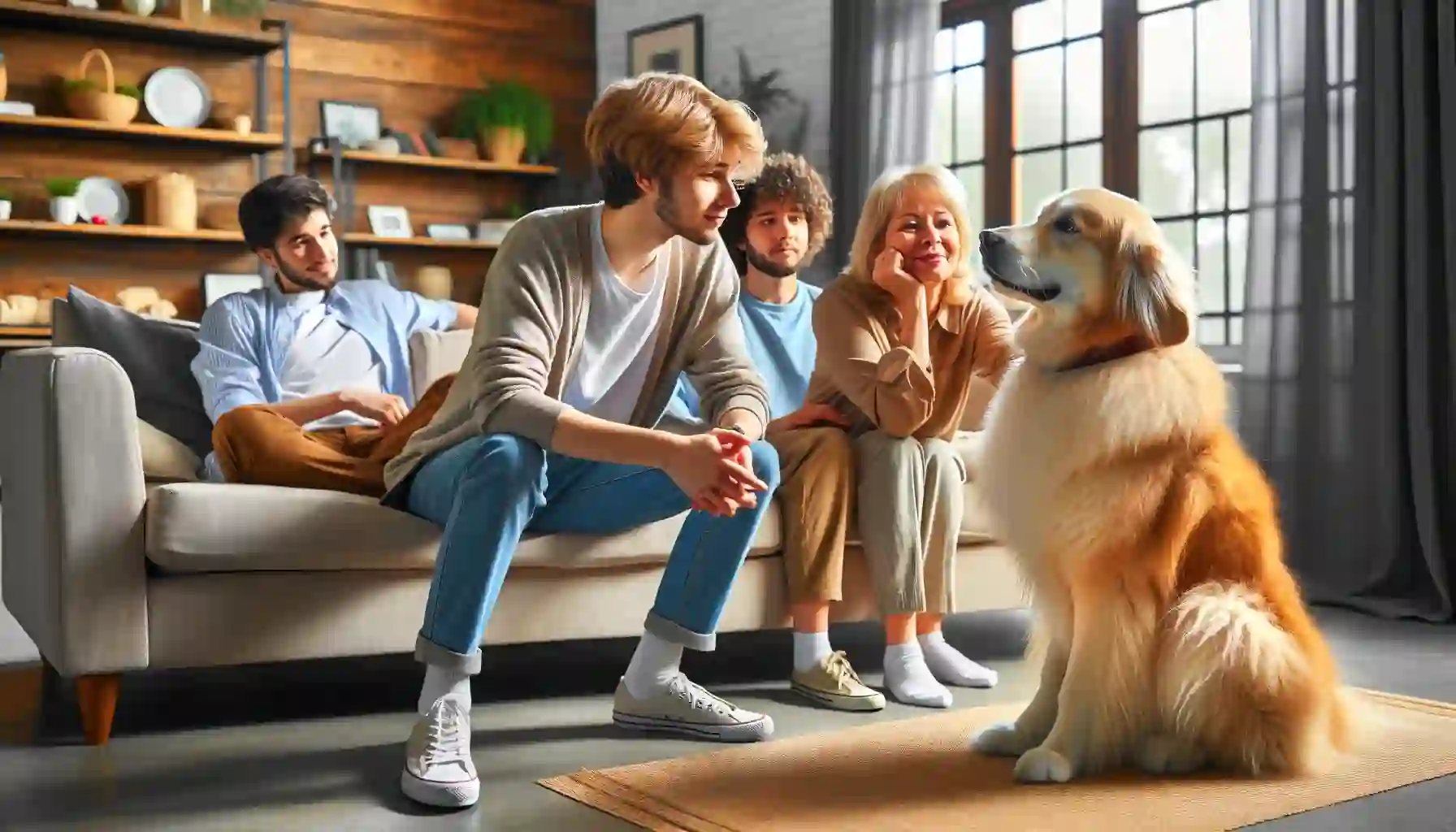 a dog giving more attention to one family member than to the others